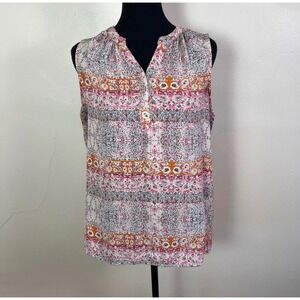 Violet + Claire Womens Large Pink Orange Boho Geometric Floral Sleeveless Blouse